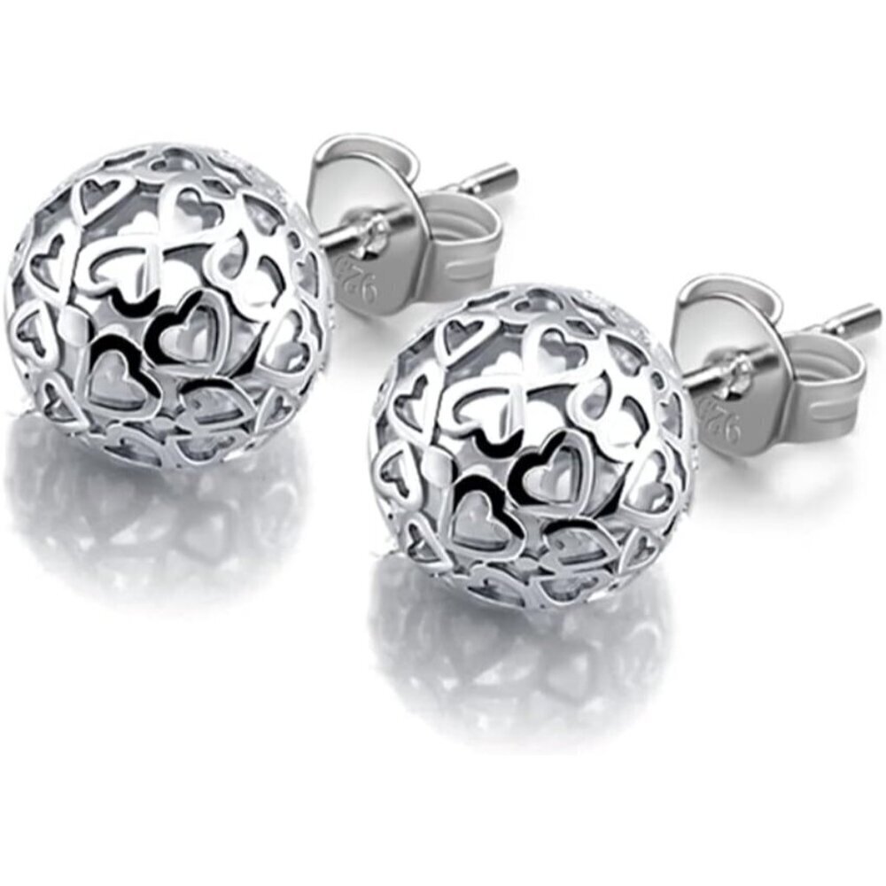Women's Hollow Pattern Ball Pendant Stud Sterling Silver Earrings Jewelry